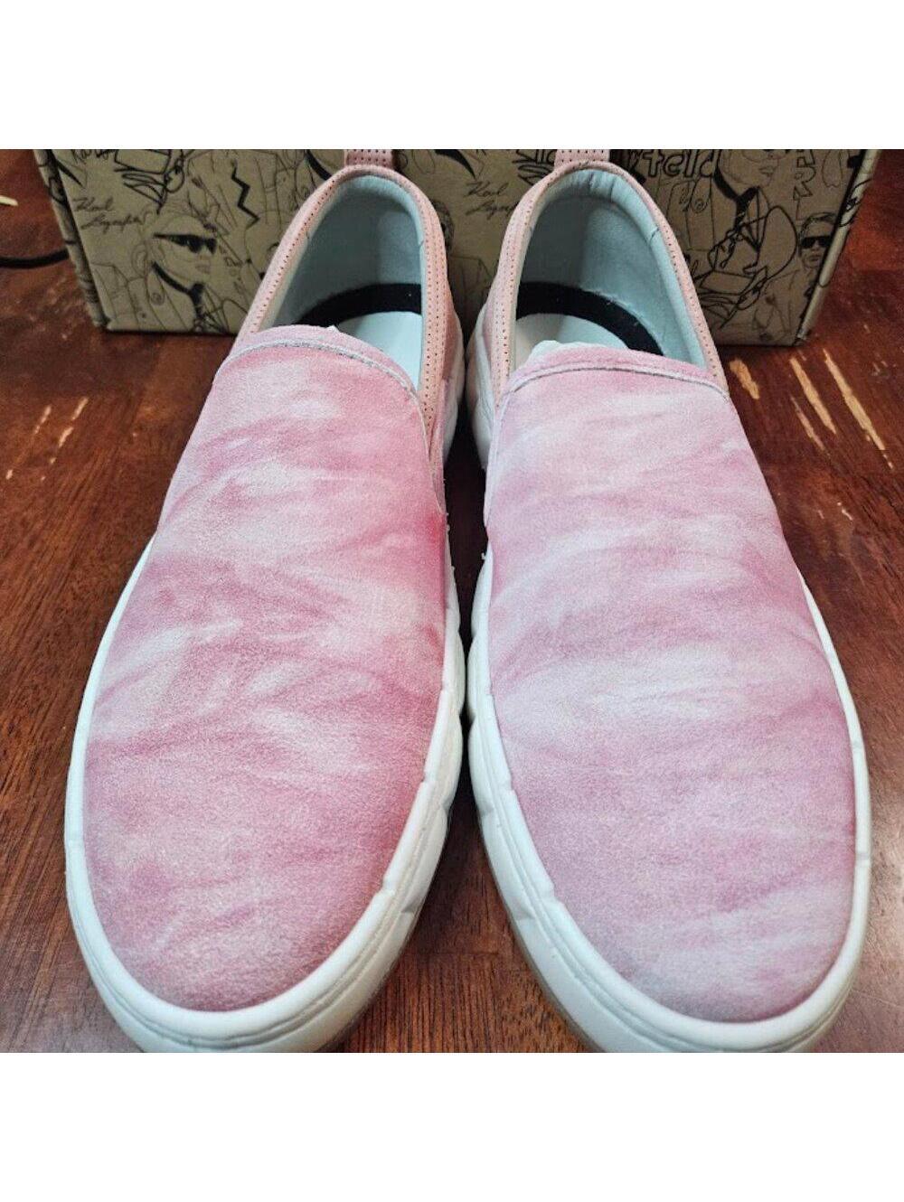 KARL LAGERFELD PARIS MEN’S TIE‑DYE SUEDE LOGO LOAFER RED SIZE 8.5